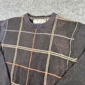 Oscar De La Renta Men's Sweater Sz M Brown Plaid‎ Windowpane Cotton Knit Read